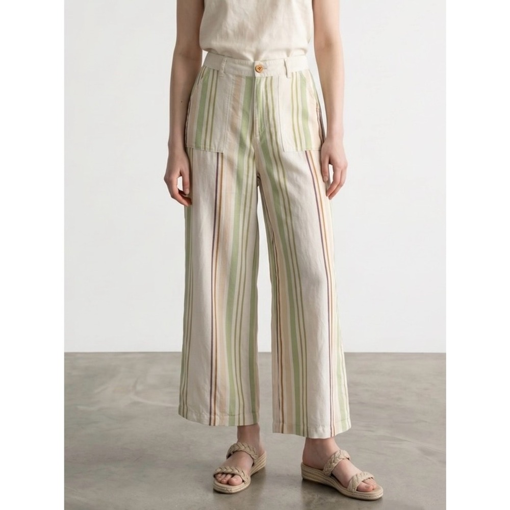 Rip Curl Linen Blend Cream, Sage & Maroon Striped Pants